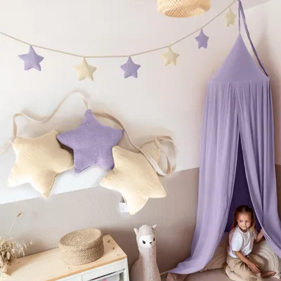 Productafbeelding van Sterrenslinger crème & lila zonder gouden applicatie - stoffen slinger 3 m