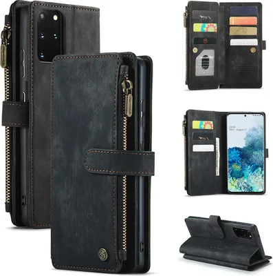 Image de Galaxy S20+ Case,PolyuréthaneLeather Zippered Case, Magnetic Closure, Card Pocket, Stand, Wallet, Protective Case for Samsung Galaxy S20 Plus Black