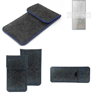 Produktbild von K-S-Trade Handy-Hülle Schutz-Hülle kompatibel mit Cubot P50 Filztasche Pouch Tasche Case Sleeve Filzhülle dunkelgrau, blauer Rand
