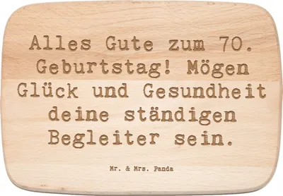 Produktbild von Mr. & Mrs. Panda Holz Servierbrett Spruch 70. Geburtstag Glück und Gesundheit - Transparent - Geschenk, Holzbrettchen, herzlicher Gruß, Feiern, Frühstücksbrettchen, Alter