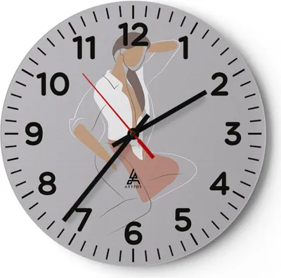 Produktbild von Wanduhr - Rund - Glasuhr - Frau Grafik Modern - 40x40cm - Schleichendes Uhrwerk - Lautlos - zum Aufhängen bereit - Dekoration Modern - Wanddekoration aus Glas - C4AR40x40-4266