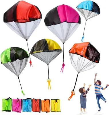 Imagen del producto de Juego de paracaídas, 6 paracaídas de colores, juguete para actividades al aire libre para niños