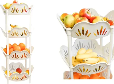 Image de Fruit Etagère Support Corbeille empilable Paniers de rangement 39x39x82cm Organiseur de cuisine 515902 Blanc