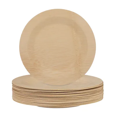 Image de Lot de 25 assiettes rondes en bambou relaxdays