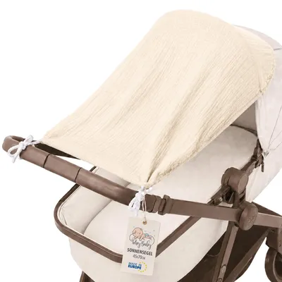 Zdjęcie produktu dla Żagiel przeciwsłoneczny do wózka 70x45 cm osłona UV składany muślin jasnobeżowy