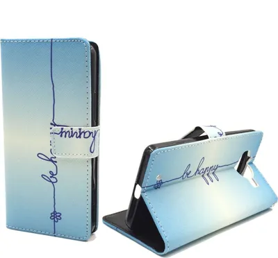 Produktbild von Handyhülle Tasche für Handy Microsoft Lumia 950 Schriftzug Be Happy Blau