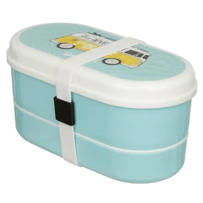 Produktbild von Gestapelte Bento Box Lunchbox mit Gabel & Löffel - Volkswagen Bulli VW Bus T1 Surf Adventure
