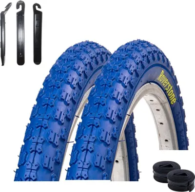 Immagine prodotto di 2 x Roverstone 20" Pneumatici per bicicletta Copertoni blu 54-406 (20 x 2,125) + 2 camere d'aria AV  incl. leva per pneumatici