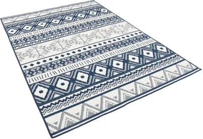 Produktbild von In- und Outdoorteppich Beidseitig Cape Cod, Größe:120x160 cm, Design:Ethno Blau Creme