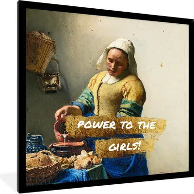 Produktbild von MuchoWow® Gerahmtes Poster Milchmädchen - Gold - Zitate - Gemälde - Alte Meister 40x40 cm - Poster mit Schwarzem Bilderrahmen Wandposter Rahmen Foto Bilder - Mit Rahmen - Wanddekoration Schlafzimmer