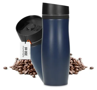 Produktbild von Edelstahl Thermobecher 350ml - 100% auslaufsicherer Isolierbecher - Kaffeebecher to go für den Alltag - navy-blau