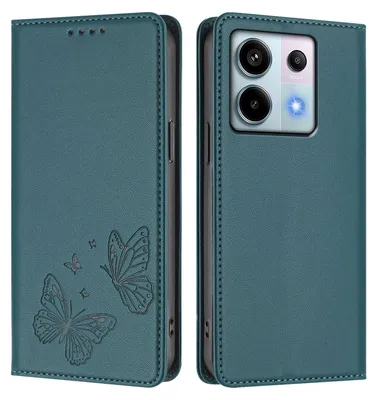 Obrázek produktu pro Kožené pouzdro pro Xiaomi Redmi Note 13 Pro 5G, motýlí ražbou, peněženkové flip pouzdro se stojánkem Zelená