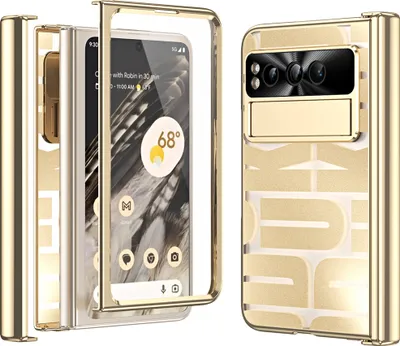 Produktbild von Hülle für Google Pixel Fold Hülle mit Displayschutz und Scharnierschutz, Galvanisierter Klar Schutzhülle Gold