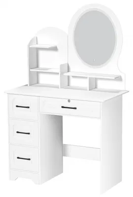 Produktbild von Schminktisch mit Spiegel - Weiß - 4 Schubladen - Kunststoff und Holz