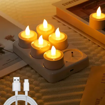 Produktbild von LED-Teelichter, 6 Stück, wiederaufladbare Teelichter mit Ladestation