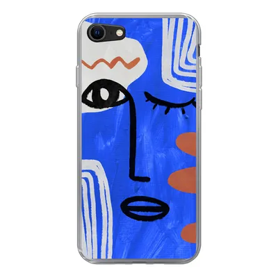 Produktbild von MuchoWow® Handyhülle Schutzhülle Hülle für iPhone SE 2022 Gesicht - Blau - Abstrakt Silikon Softcase Handy Hülle - Schutzhülle