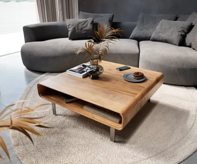 Produktbild von DELIFE Couchtisch Anaya 90x90 cm Akazie Natur 1 Fach L-Fuß Edelstahl