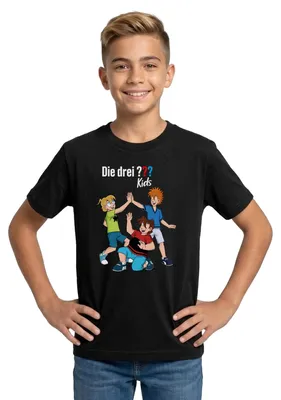 Produktbild von Spreadshirt Die Drei Fragezeichen Kids Detektive Team Teenager T-Shirt, 134/146 (9-11 Jahre), Schwarz