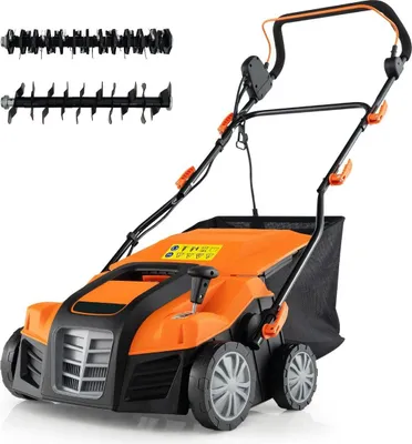 Zdjęcie produktu dla Elektryczny wertykulator 41 cm & Aerator do trawnika 15A Wertykulator do trawnika 2 w 1 z 3-stopniową regulacją wysokości pomarańczowy