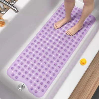 Zdjęcie produktu dla Ibenzoa® Mata antypoślizgowa do kąpieli, PVC, 100 x 40 cm – bardzo długa mata do wanny z przyssawkami, wolna od BPA, odporna na pleśń, można prać w pralce, fioletowa