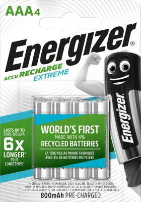 Zdjęcie produktu dla Akumulatorki Energizer Recharge Extreme E300624400 AAA/HR3 4 szt. w opakowaniu.