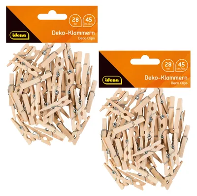 Produktbild von Idena 90173 - Miniaturklammern aus Holz, 90 Stück, ca. 2,8 cm lang, zum Basteln,