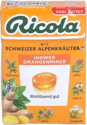 Produktbild von Ricola Ingwer Orangenminze Bonbons ohne Zucker, 50 g Bonbons