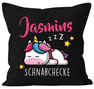 Produktbild von Kissen-Bezug Kinder mit Namen personalisierbar Wunschname Schnarchecke Einhorn Namenskissen Kinder Baby SpecialMe® schwarz 40cm x 40cm