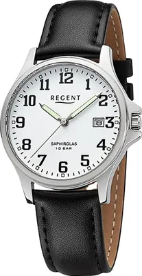 Produktbild von Regent Leder Herren Uhr Armbanduhr Quarz schwarz Lederarmband D2URF1432
