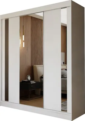 Produktbild von Masseno Schiebetürenschrank GRAZIA 180 cm Kleiderschrank Schlafzimmer Schrank 3-türig mit Spiegel Weiß