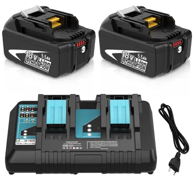Ersatzakku 18 V 5500 mAh + Ladegerät, 2 Stück, für BL1850B BL1860B