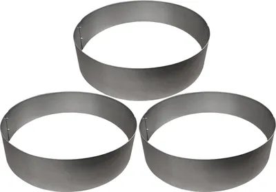 Three metal rings arranged in a triangular formation against a white background.