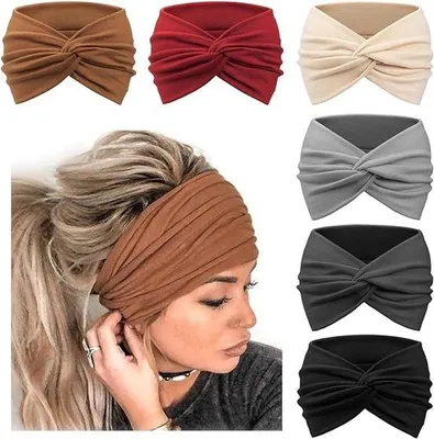 Produktbild von Famanu Haarbänder 6er-Pack, extra breite Turban-Haarbänder, elastische Knoten-Haarbänder