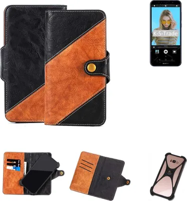 Produktbild von K-S-Trade Handyhülle Schutzhülle Bookstyle Case Wallet-Case kompatibel mit Huawei Y6 2018 Handy Cover Bumper Klapphülle schwarz hellbraun 1x