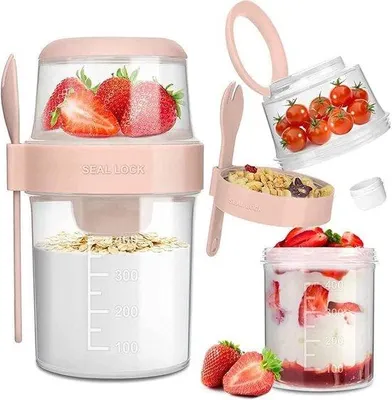Produktbild von Famanu Müslibecher To Go, Joghurtbecher mit Löffel - 310ml + 560ml