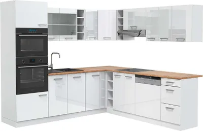 Produktbild von Eckküche Vicco R-Line Weiß Hochglanz 247 x 60 cm , AP Eiche, Model 42205
