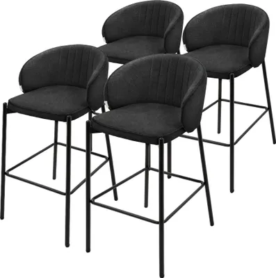 Produktbild von ML-Design Barhocker 4er Set Anthrazit Stoffbezug 76 cm hoch Gepolsterte Barstühle mit Metallgestell Rückenlehne & Fußstütze Küchenstühle Bistrohocker