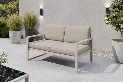 Produktbild von Margaret Hadas24 Gartensofa 2 Sitzer Outdoor Madera Lounge Couch Terrasse wetterfest Balkonmöbel Sitzbank mit Lehne, Gartenmöbel kaschmir, ecru