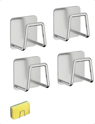 Imagen del producto de Soportes para esponjas de acero inoxidable 304, paquete de 4 unidades, autoadhesivos, para cocina y fregadero
