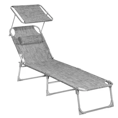 Obrázok produktu pre Lehátko SONGMICS, skladacie lehátko, 193 x 53 x 29 cm, max. nosnosť 150 kg, s ochranou proti slnku, opierkou hlavy a nastaviteľným operadlom, na záhradu, k bazénu, na terasu, béžové GCB19T