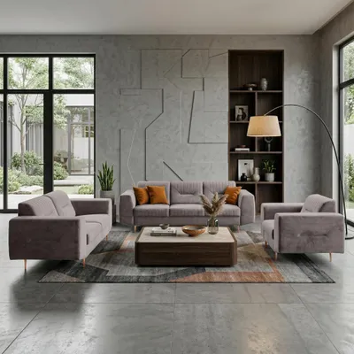 Produktbild von BEAUTYSOFA | Couchgarnitur VENEZIA Samtstoff Hellbraun – Sofa Set 3+2+1, Polsterset mit Metallbeinen Kupfer, Wohnzimmer Set ohne Schlaffunktion