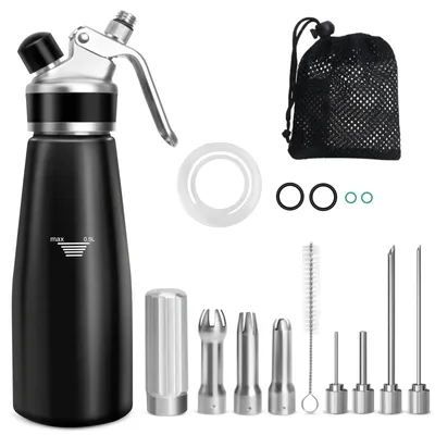 Sahnespender Aluminium 500 ml mit 7 Edelstahl-Düsen