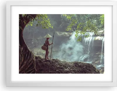 Produktbild von Gerahmtes Poster - Weißer Rahmen - Asien Junge Wasserfall - 40x30 cm - Wand Bild - Wanddeko - Wandbilder - Kunstposter - Wandposter - Bilderrahmen - Bilder - Kunstdruck - Wandbild - P2WAA40x30-4307