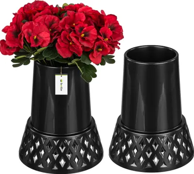 Imagen del producto de 2 jarrones para cementerio, con forma de cono, para decorar tumbas. Jarrones para colocar en tumbas, para flores. Altura: 25 cm, diámetro: 11 cm. Color: grafito. Ideales para composiciones florales, tanto con flores naturales como artificiales