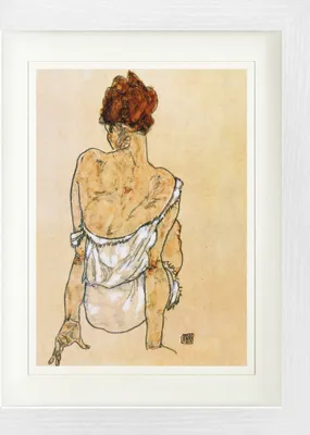 Obrázek produktu pro Egon Schiele Zarámovaný obraz s jemným paspartováním | Wall Art | V rámu - Sedící ve spodním prádle, 1917 (40 x 30 cm)