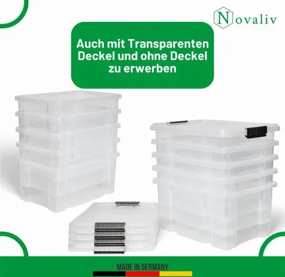 Produktbild von Novaliv 2x Aufbewahrungsboxen mit Deckel 15L Anthrazit Nestbar stapelbare Storage boxes mit Clipverschluss Kunststoffbox BPA-frei 41 x 29 x 20 cm