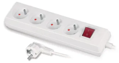 Produktbild von Verlängerungskabel mit Schalter, 4 Steckdosen, 10 A, 5 m, OMY 3x1, weiß, PS-470WS