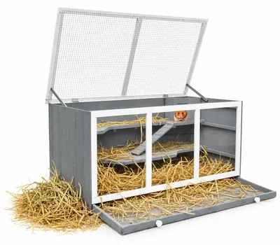 Produktbild von Melko Hamsterkäfig Nagerkäfig Mäusekäfig Kleintierkäfig Villa Grau Rattenkäfig Holz Nagervoliere Kleintierstall
