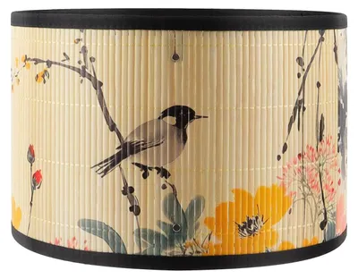 Image de Abat-jour en bambou de 30 cm avec un motif floral naturel