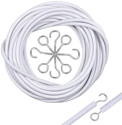 Produktbild von Gordijnkoorden 5 Meter lang, weiß, mit 10 Ringen und 10 Haken